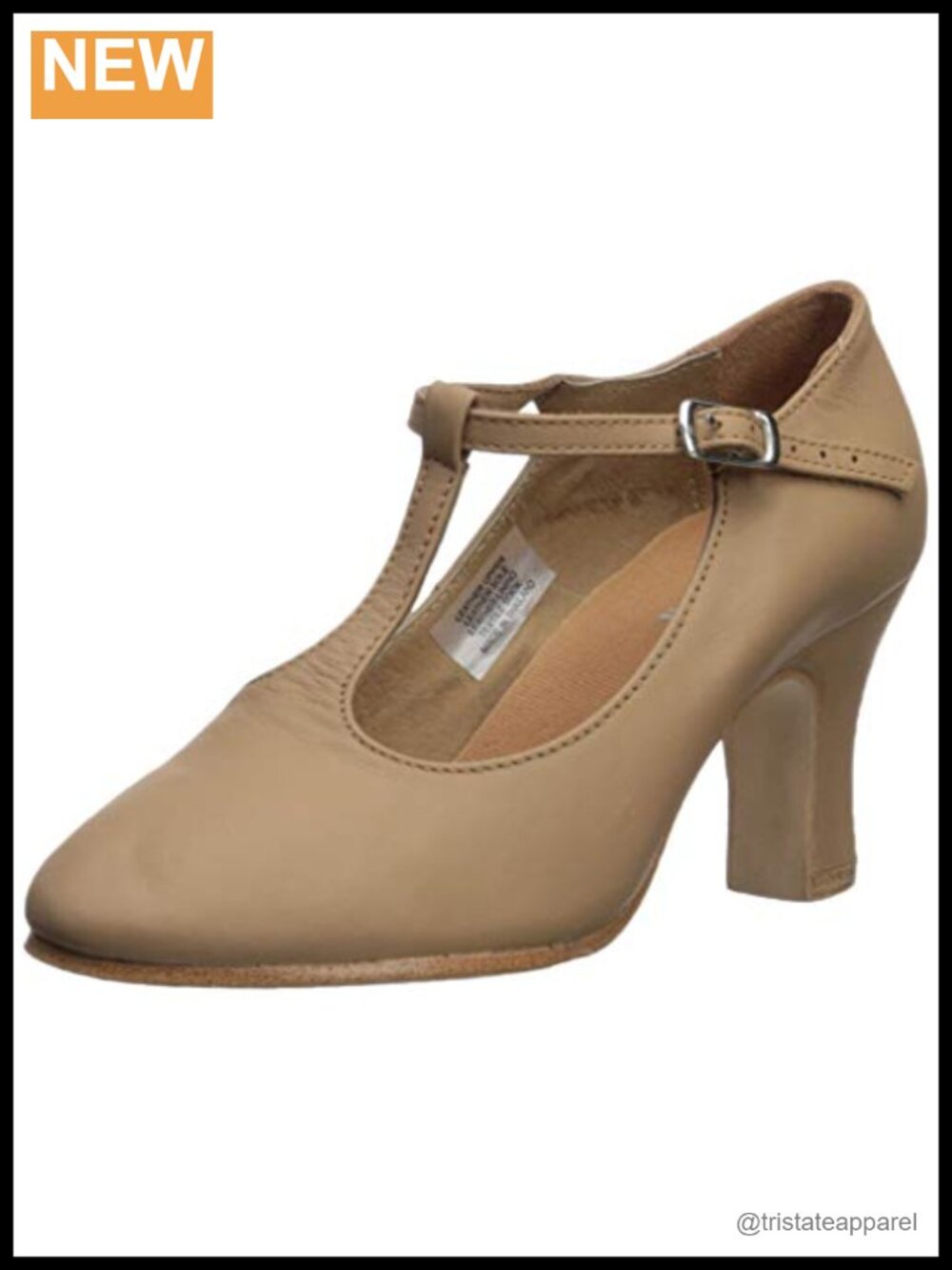 Leather Dance Shoes T-Bar Ankle Strap Block Heel Padded Insole